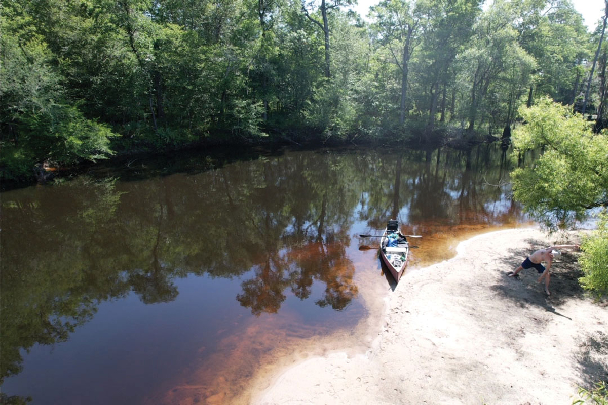 An aerial view of an afternoon swim spot.