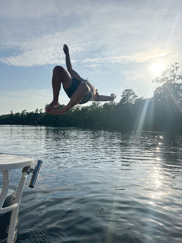 Day 5: Co flips for a dip during one of many swim breaks.