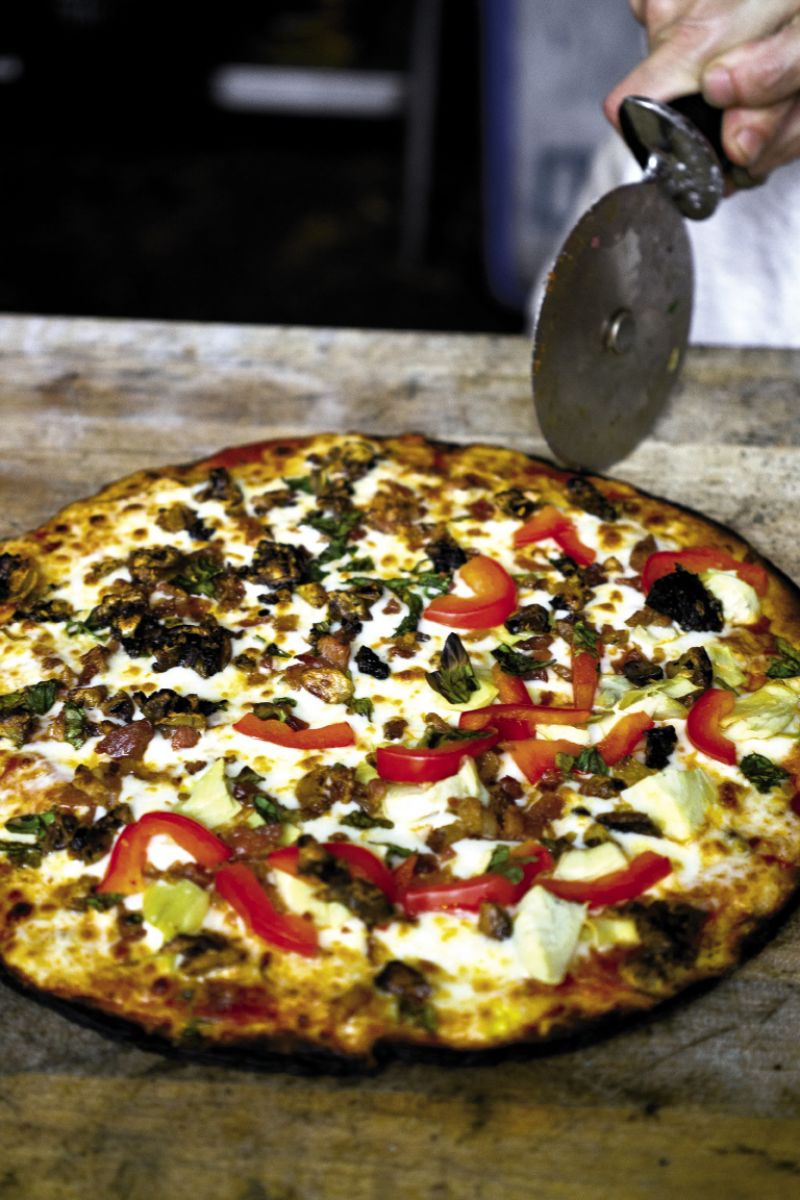 Volunteers served up wood-fired pizzas made on site.