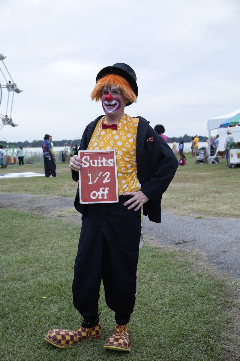 A clown modeled half off suits and garnered many laughs.