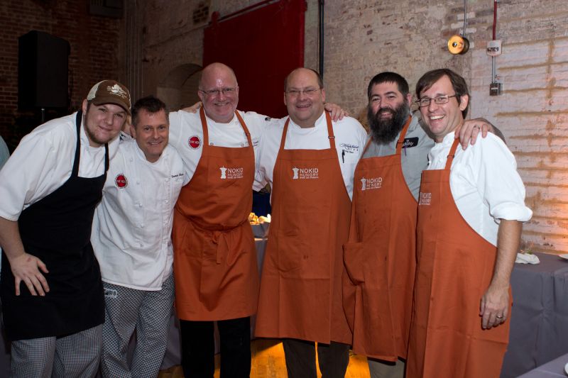 The Off the Peninsula group: Eric Stungurys of The Glass Onion, Darren Bernstein and Fred Neuville of the Fat Hen, Doug Blair of Kiawah Island Club, Brannon Florie of The Granary, and Chris Stewart of The Glass Onion