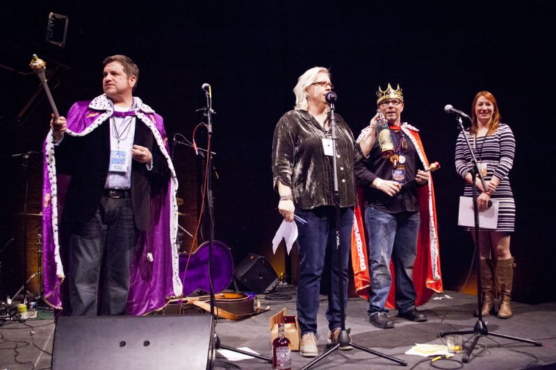 Event organizer Rebecca Gosnell took the stage to lead the auction of two Pappy Van Winkle bottles.