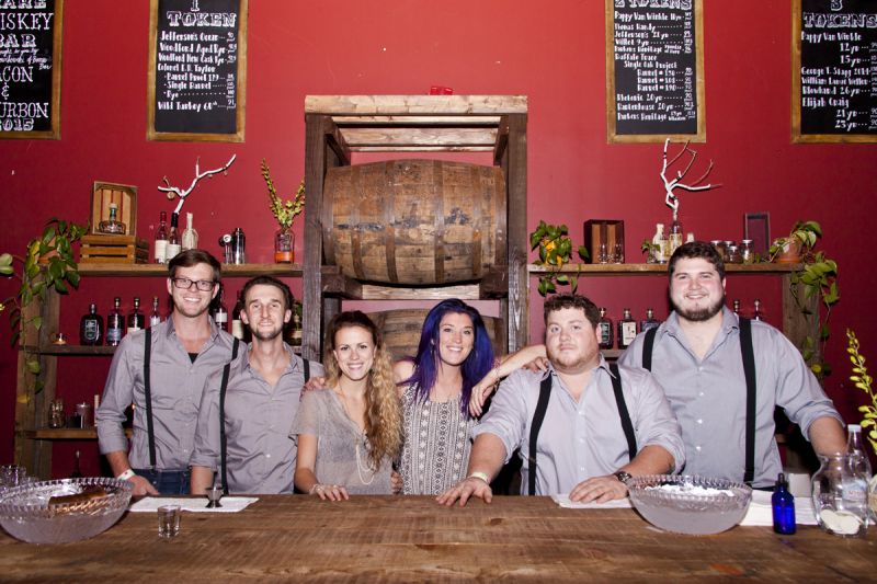 Bucky Parks, Kain Slowikowski, Ellen Kerr, Caroline Woodruff, Greg Williamson, and Dylan Alford tended the Rare Whiskey Bar.