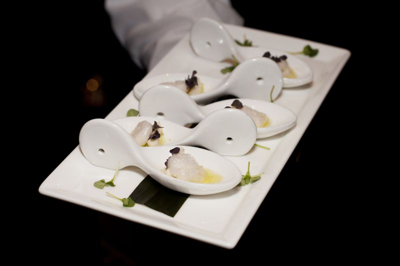 Tomato cloud with mozzarella and an opal basil sauce