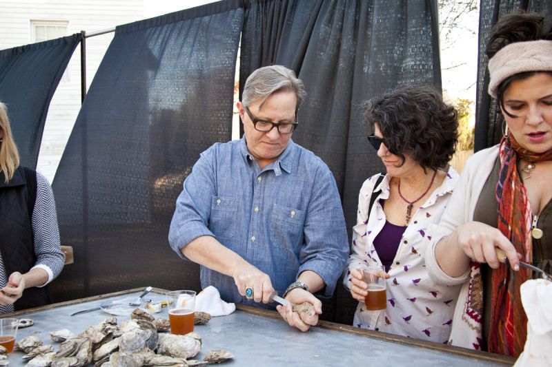 Steve and Jan Warner at the oyster table