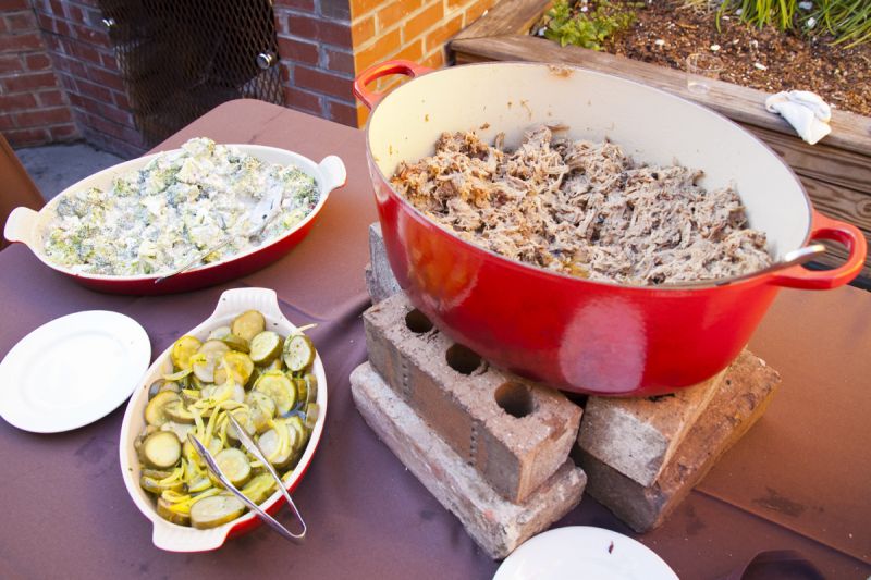 Pulled pork, broccoli slaw, and pickles made for tasty southern fare