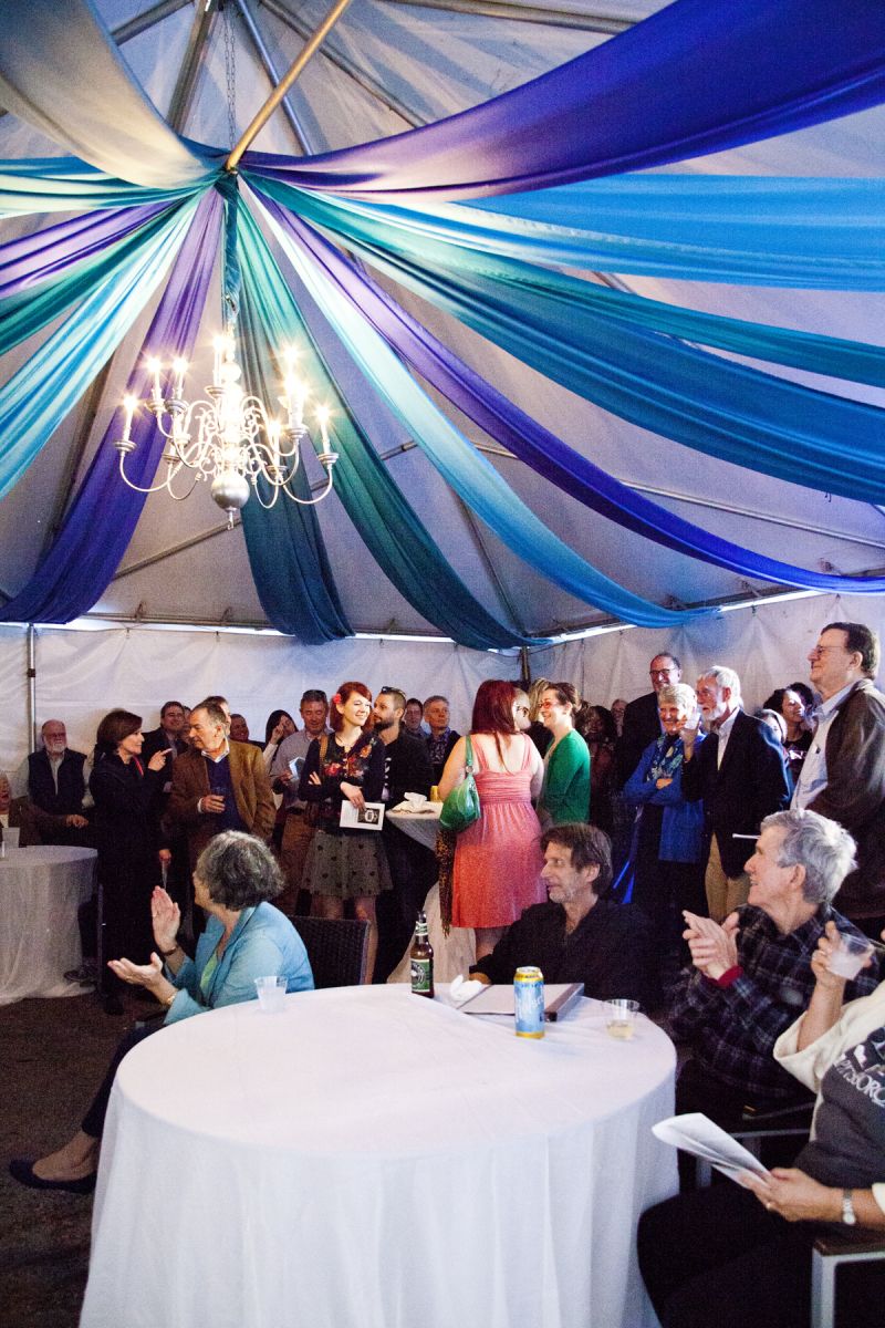 The tent decorations converged at a chandelier with stunning results