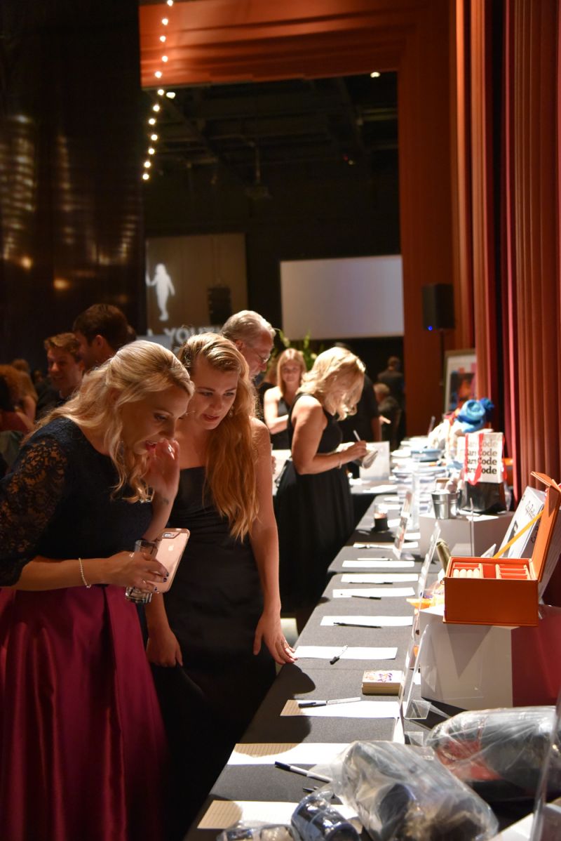 Guests survey the silent auction items.