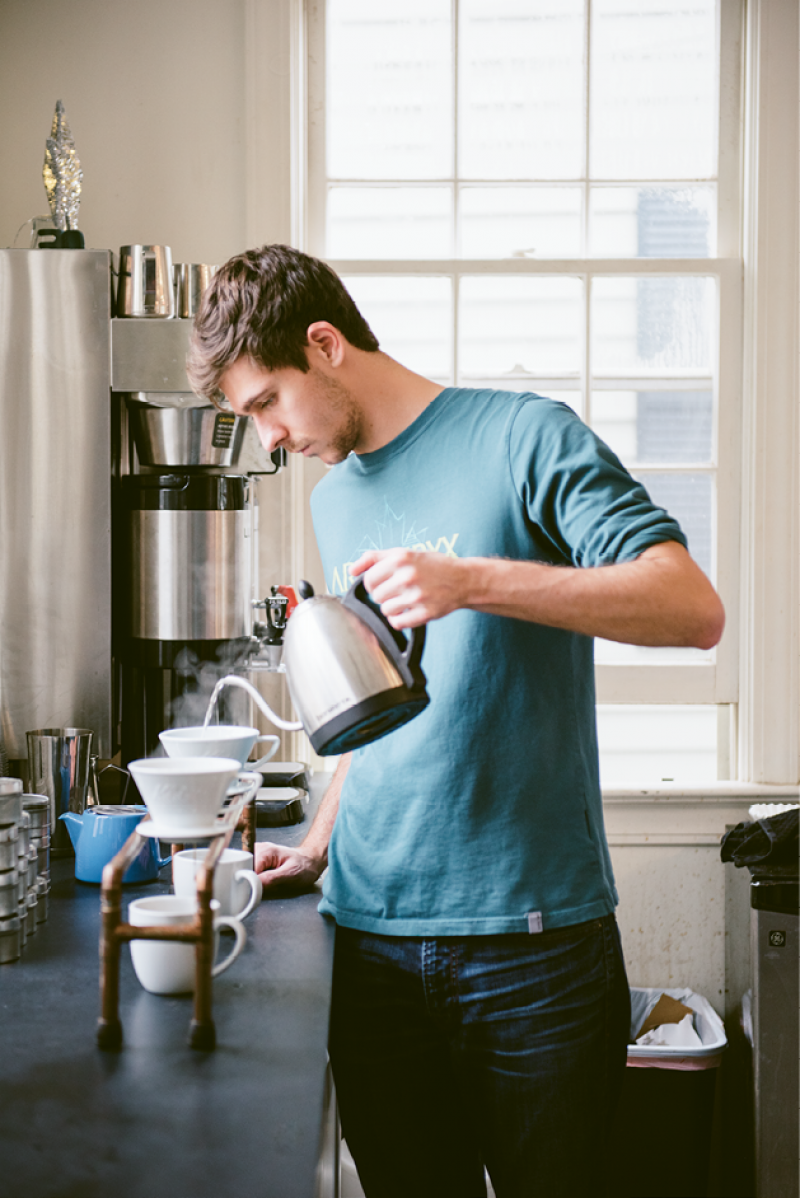 Dark Matter: A Black Tap barista uses drippers perched on a pour-over bar to brew perfectly saturated cups of joe.