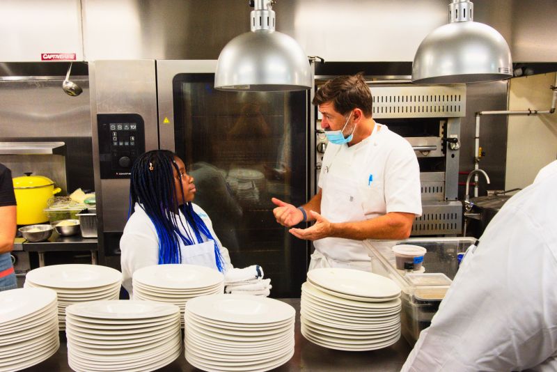 Little chef Journee Myers with chef Mike Lata of FIG and The Ordinary