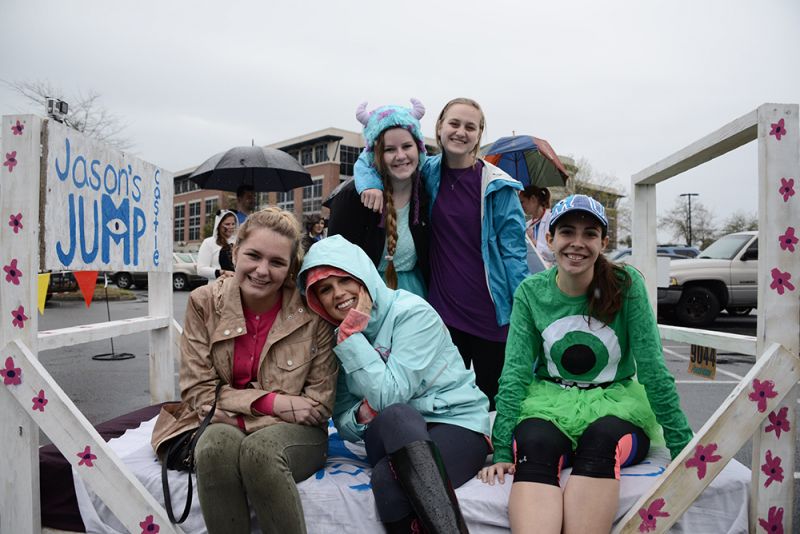 Temperance Russell, Jacqueline Disabatino, Lori Pimental, Brooke Swetenburg, and Katie Skelly showed off their Monster-themed bed.