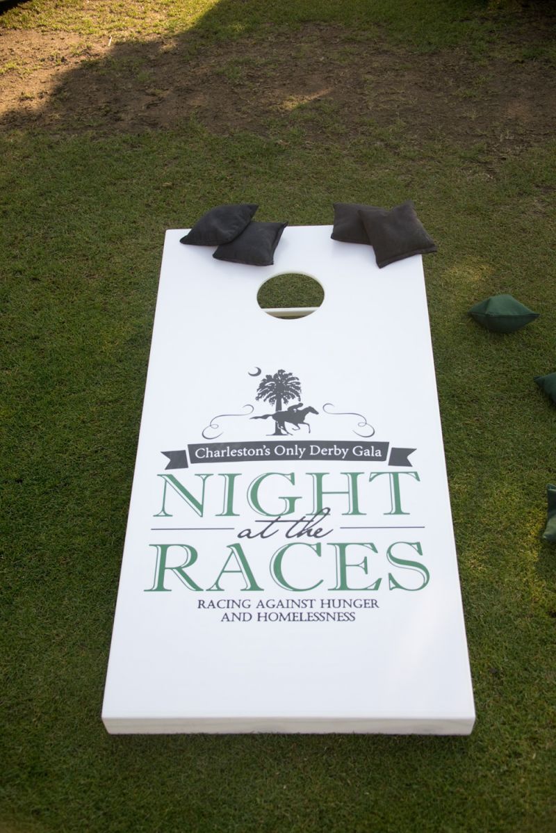 Guests played lawn games such as corn hole and bocce ball.