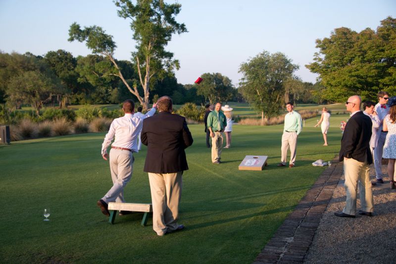 Guests enjoyed lawn games at dusk.