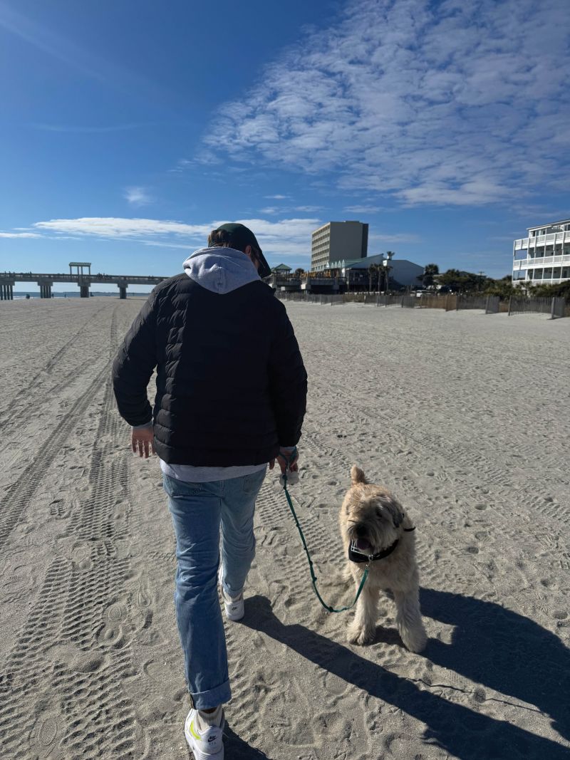 Beach Day: “Sunday mornings with my wife, Haley, and our wheaten terrier, Gibson; they make the rest of it worth it.”
