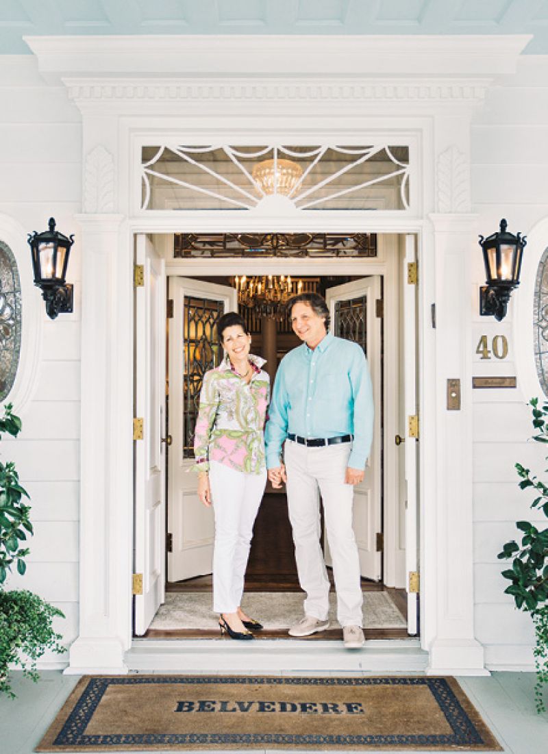 Pamela and Ronald Wyman at the front entrance