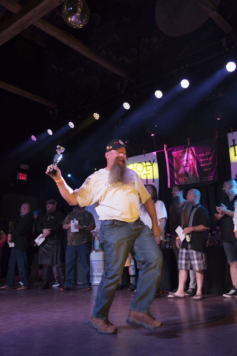 Doug Cameron brandished his third place trophy in the Goatee category.