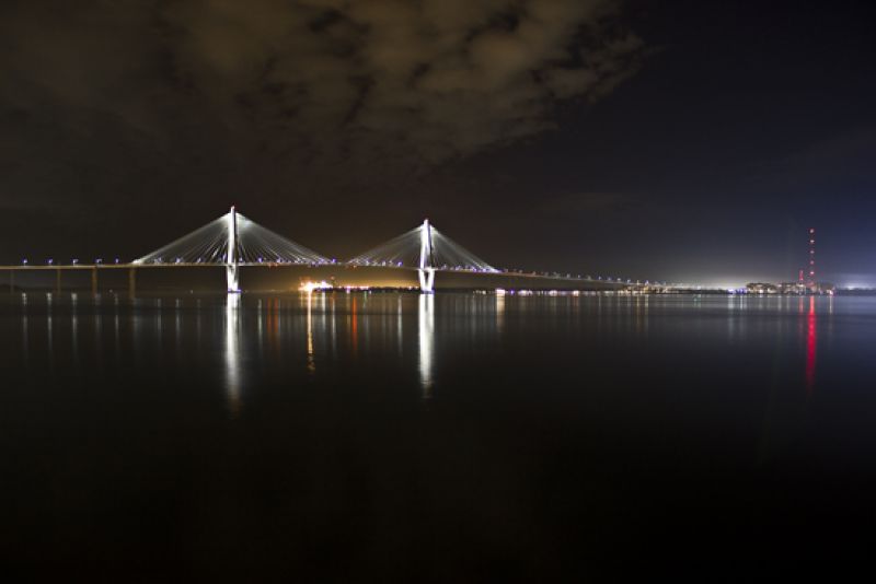 View of the Ravenel Bridge from the patio of the South Carolina Aquarium