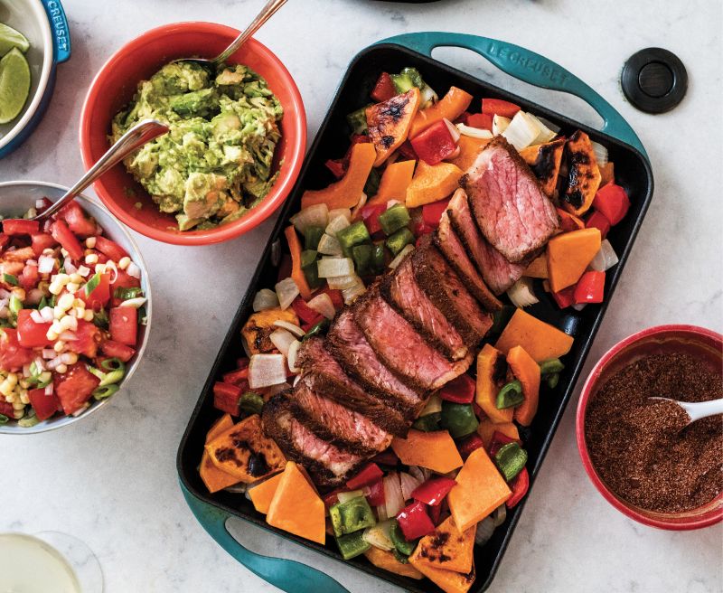 Taco night at the Raya household is a time to get creative: seasoned veggies and beef, guacamole, and pico de gallo are all fair game for filling. For a vegetarian taco, MariElena likes stuffing a tortilla with thick slices of spiced butternut squash.