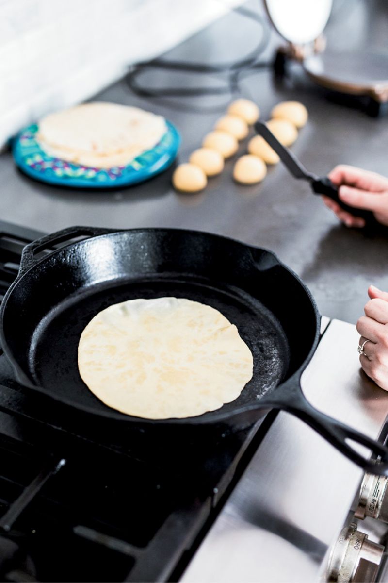 To make tortillas more “bubbly,” MariElena suggests forming the dough into balls and letting them rest for 20 minutes before rolling them out into disks.