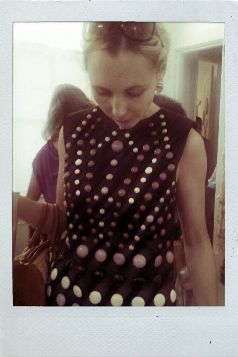 Deirdre of Candy Shop Vintage in a chic embellished Mod top!