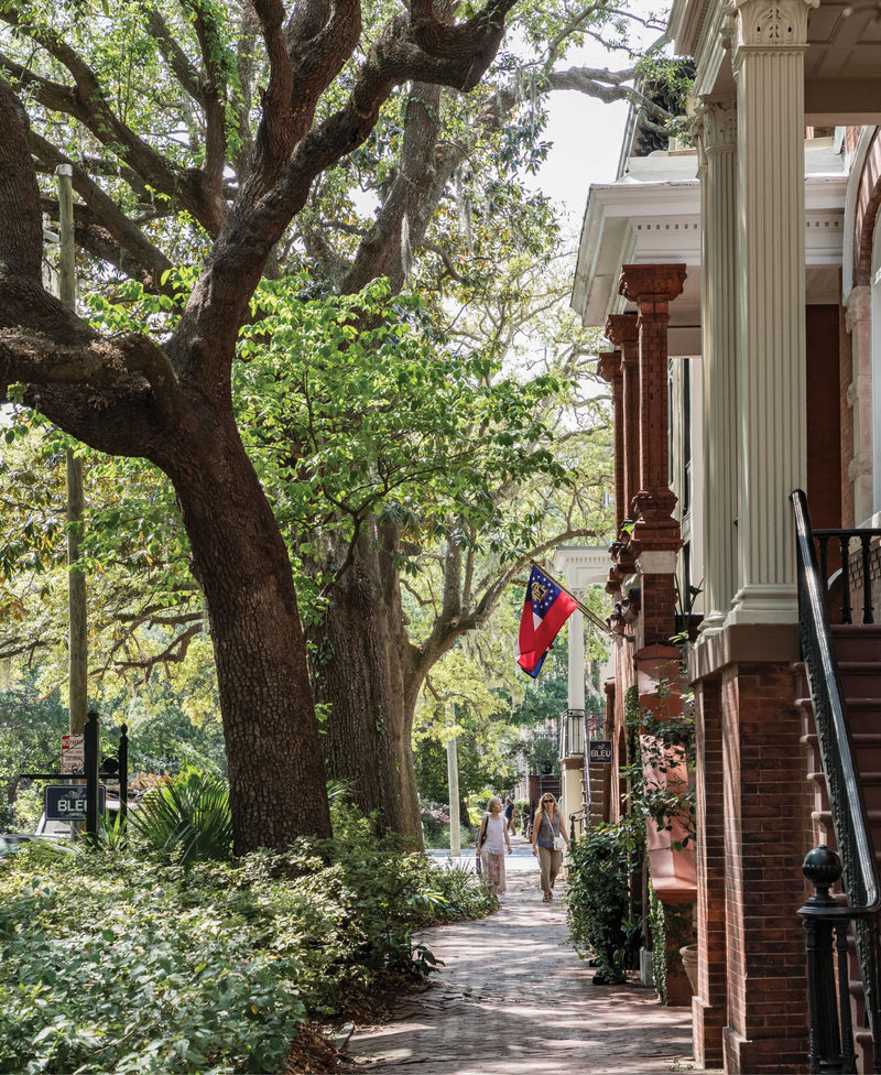 A shaded neighborhood walkway in the Historic District