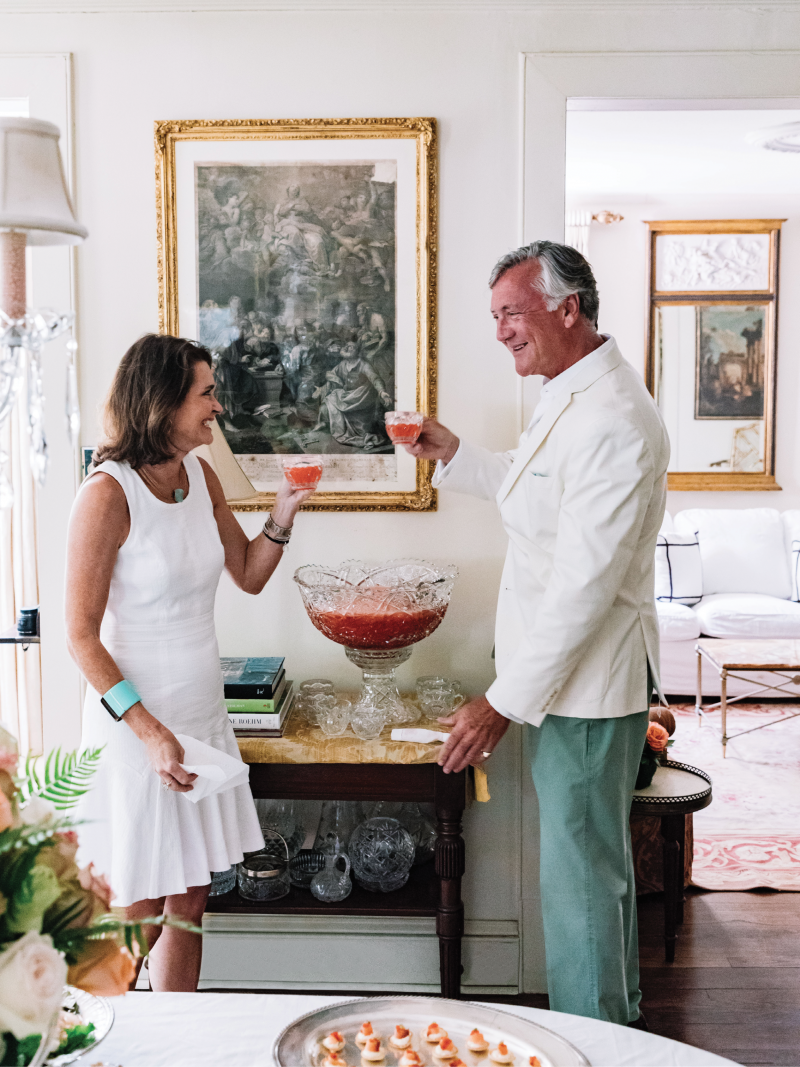 friends Merrill Benfield and Margaret Mays sample the refreshing strawberry lemonade punch.