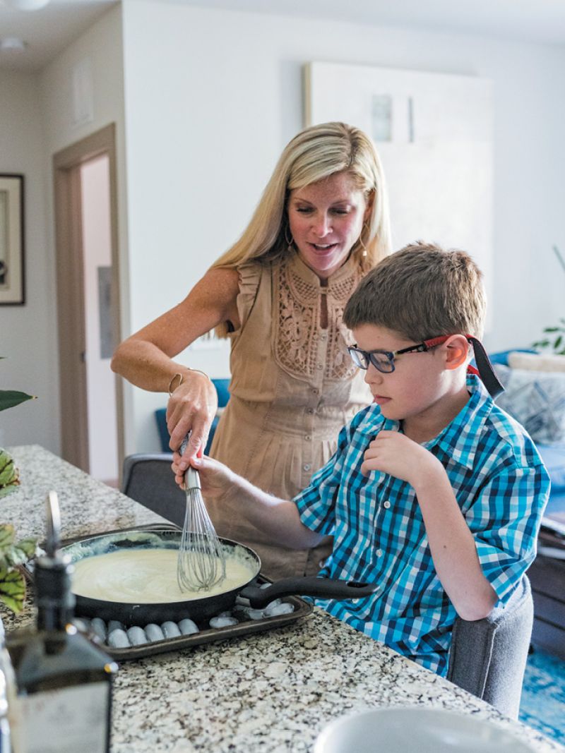 Be sure to constantly whisk the pudding ingredients, so that a smooth, thick custard forms.