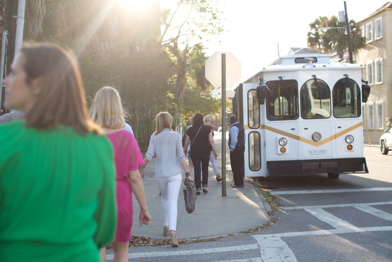 A trolley took guests from White Point Gardens to the Wentworth Mansion.