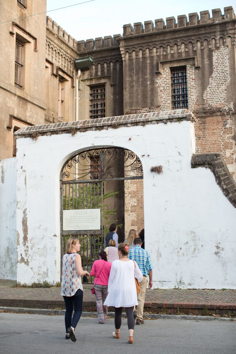 Attendees walked from the Wentworth Mansion to the Old City Jail for a ghost tour.