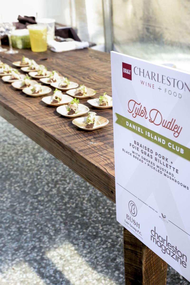 Tyler Dudley of the Daniel Island Club served braised pork and foie gras rillettes with smoked mustard, black bread, and pickled mushrooms.