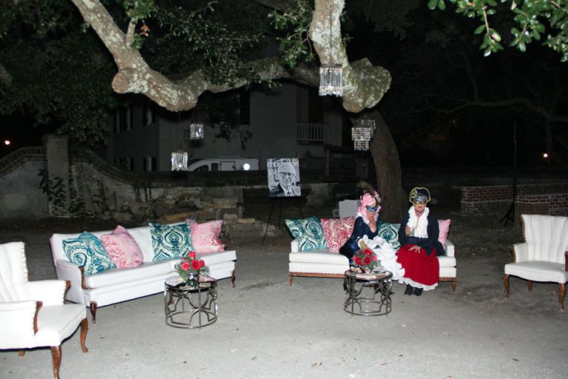 Outdoor 18th century decor lined the City Jail lawn