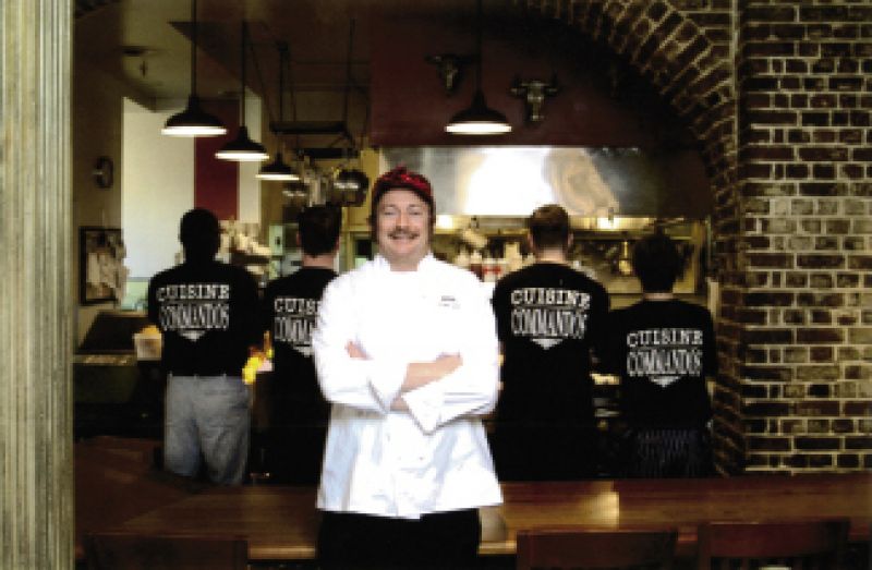 Lee at SNOB with four of his “Cuisine Commandos,” cooks who earn the shirt and the title by demonstrating their passion, skill, and commitment to excellence—“It’s an elite club for sure,” he says.