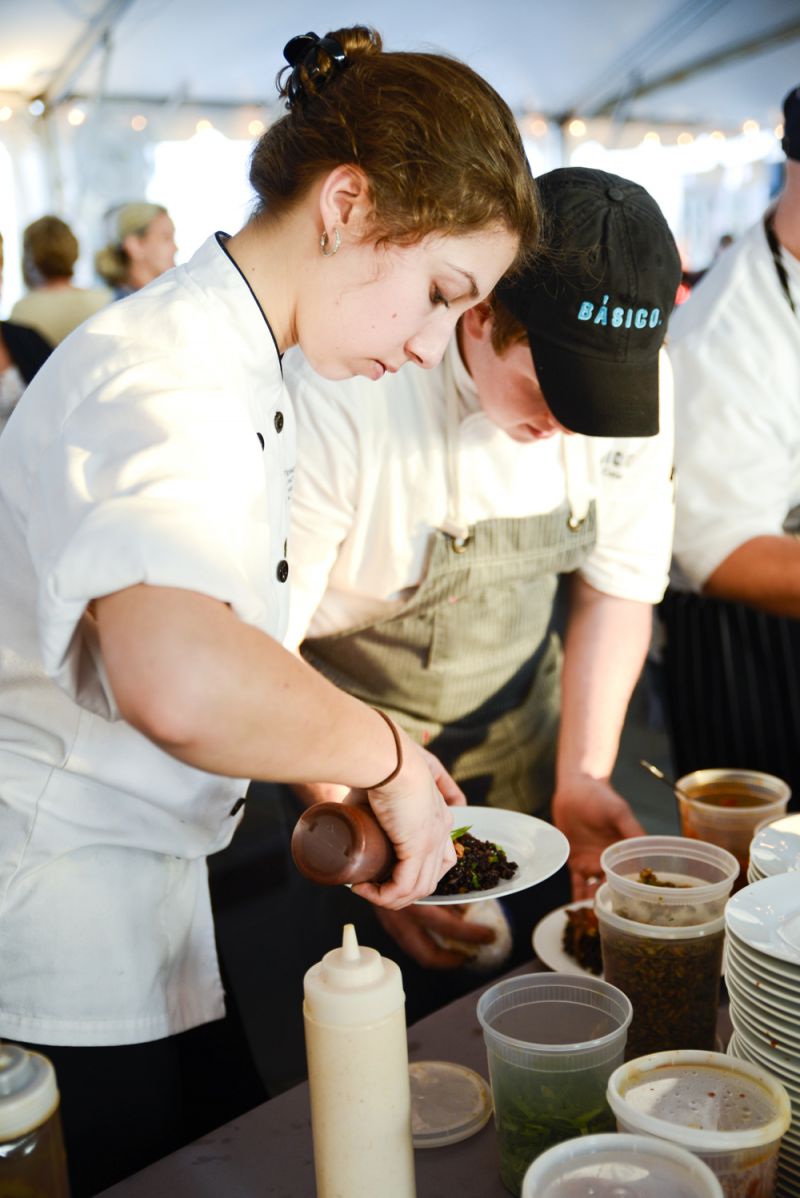 Basico preparers put the finishing touches on baby octopus confit