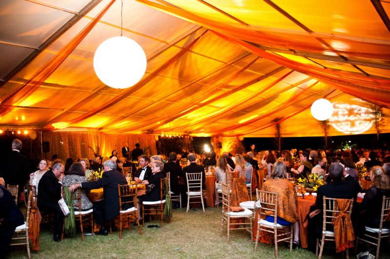 Giant globe lanterns illuminated the tents.