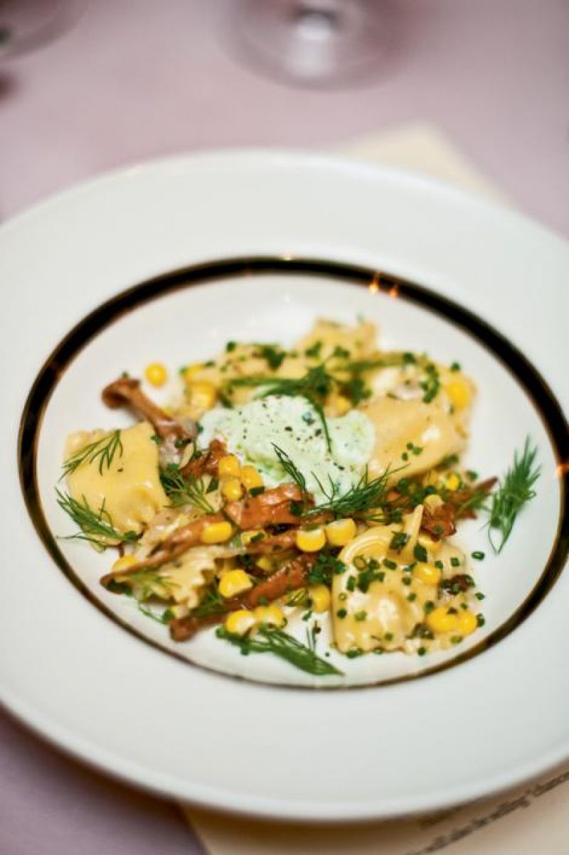 First course: sweet corn, Appalachian chantrelles, tarragon, and Humbolt fog