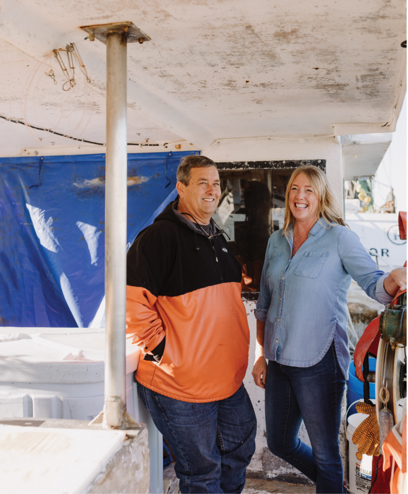 Mark and Kerry at Geechie Dock, where they launched Abundant Seafood’s Community Supported Fishery in 2010. Mark was among the first wave of fishermen to create a seafood membership plan that allows individuals to pay for quarterly allotments of fish, available for pickup twice each month.