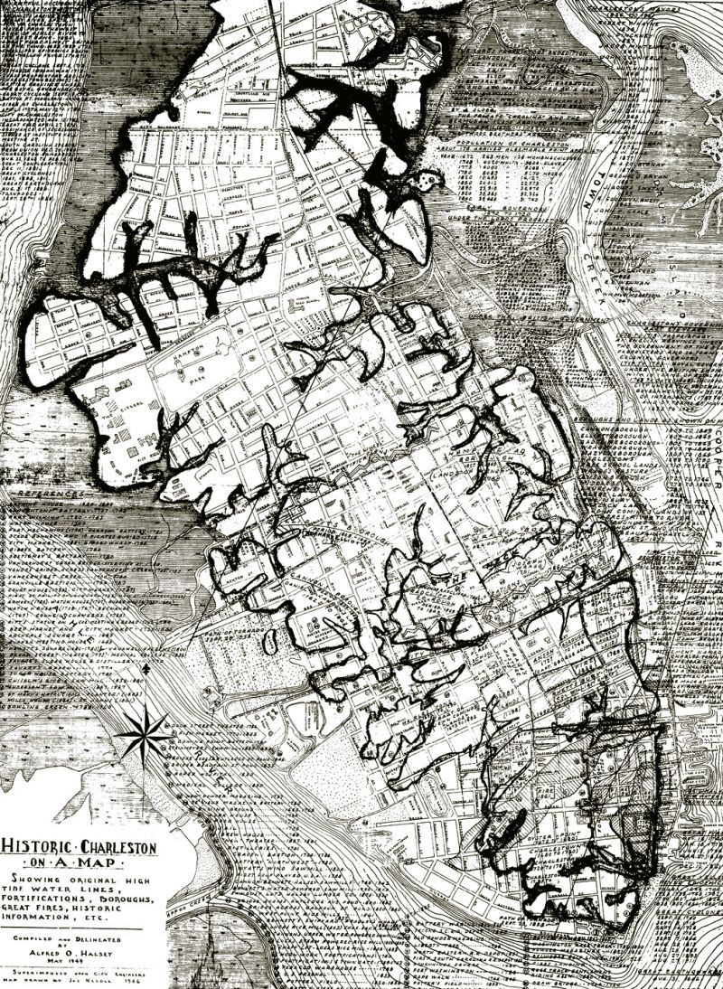 A historic Halsey Map shows the original creek bed lines on the peninsula...