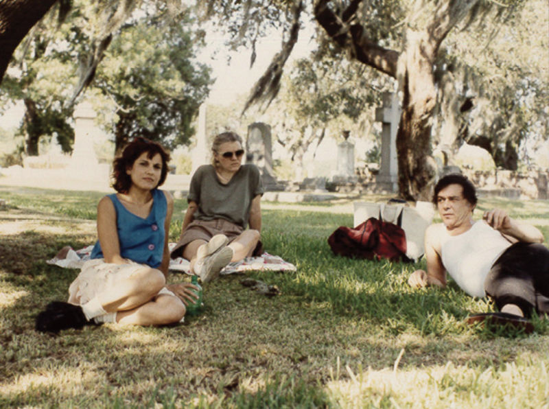 Fantuzzo and fellow artists Kristi Ryba and Bruno Civitico take a break on a “painting day” at Magnolia Cemetery.