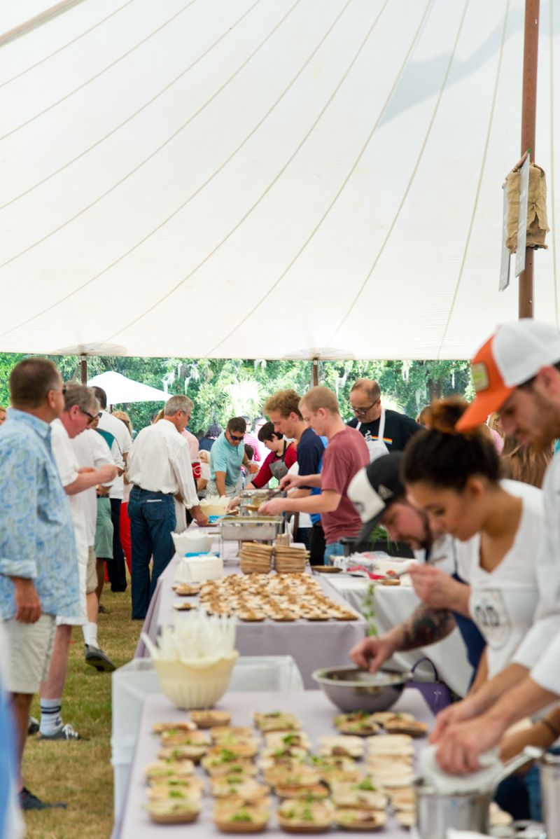 An assembly line of Charleston&#039;s best chefs offered brunch bites.