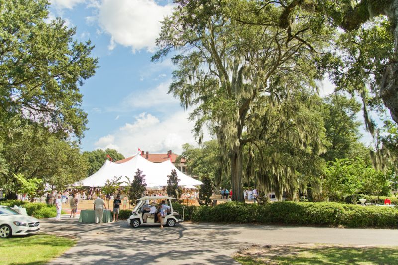 Golf carts escorted attendees to the event.