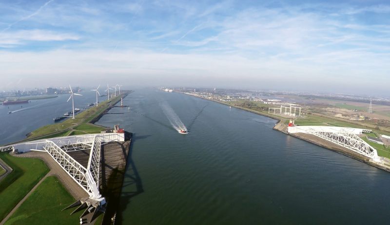 The massive 72-foot-high, 689-foot-long steel gates of the Maeslantkering protect Rotterdam, and the entrance to one of the world’s busiest ports, from storm surge.